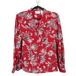 Alfred Dunner Button Up Shirt 16P Petite Womens Red Floral Long Sleeve VNeck
